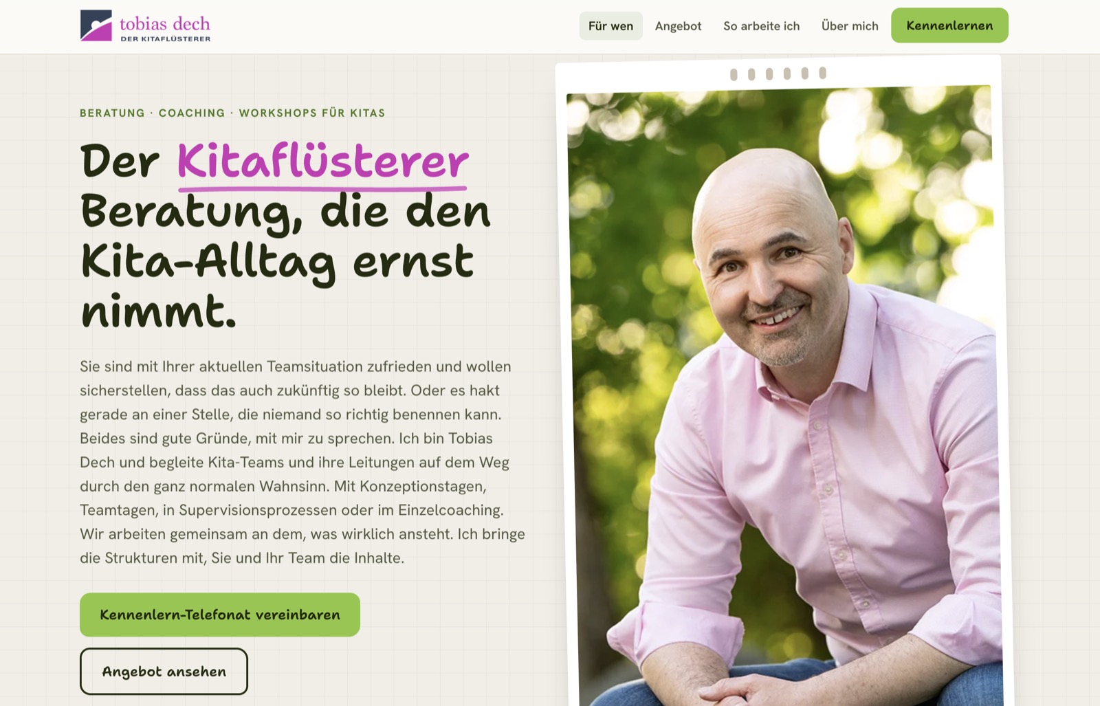 Startseite von Der Kitaflüsterer, Tobias Dech.