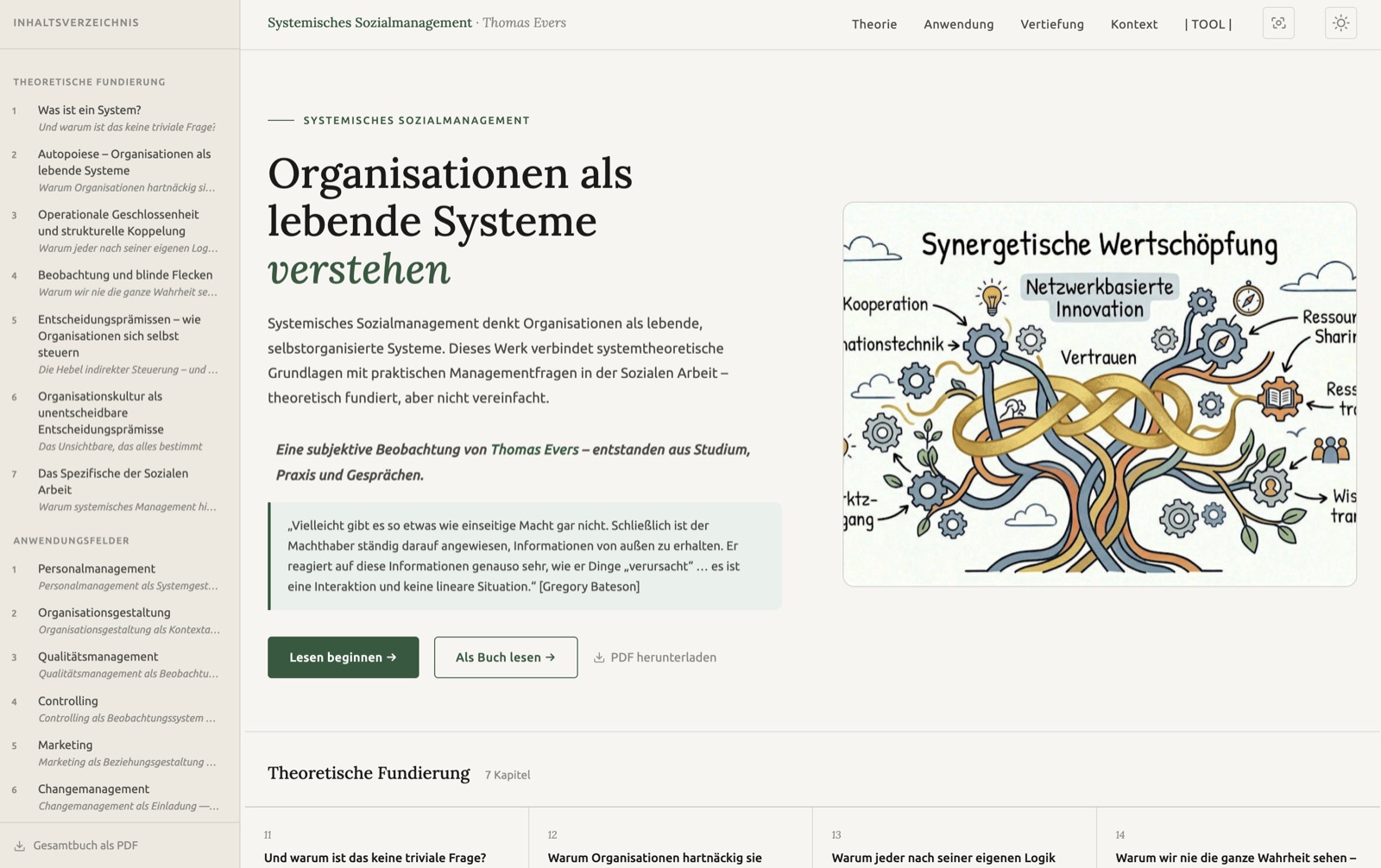 Startseite des interaktiven Buchprojekts Systemisches Sozialmanagement.